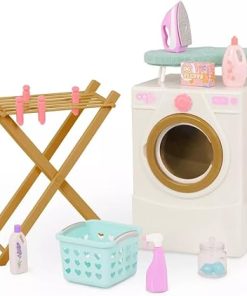Our Generation 18″ Doll Laundry Set – Tumble & Spin Washer, Hamper, Drying Rack, Ironing Board & Accessories – White – Plastic – Modern/Contemporary