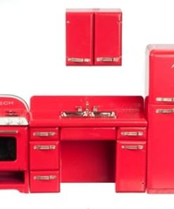 Aztec Imports, Inc. Dollhouse Miniature Red 1950s 4-Pc. Kitchen Appliance Set 2