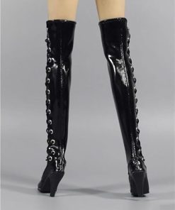 1/6 Scale Female Soldier Model Figure Doll Shoes Knee High Boots Thigh High Heel Boots for 12 Inch Movable Doll Action Figure Accessories Doll(Black) 2
