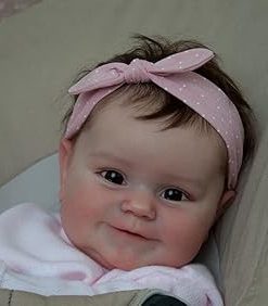 iCradle Lifelike Reborn Baby Dolls Smiling Girls 20 Inch Realistic Newborn Baby Dolls Soft Cloth Body Brwon Eyes with Pink Dress Toys for Kids 2