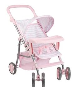 Adora Baby Doll Stroller, Snack N Go Collection with Adjustable Sun Cover and Doll Accessory Storage, Birthday Gift for Ages 3+ – Pastel Pink Heart