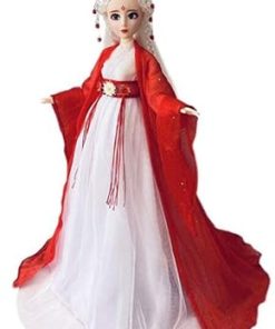 Chinese Hanfu Ball Joints Doll Snow Deer Princess Dress Up Toys Handmade Red Ancient Costume Doll Girls Gift, 12 inch