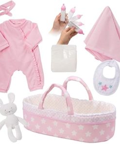 Adora Adoption Babies Essentials, 8-Piece Adoption Baby Doll Accessories and Bunny Toy includes Pink Bassinet, Ruffled Onesie, Headband, Blanket, and Bottle Birthday Gift For Ages 3+ – It’s A Girl