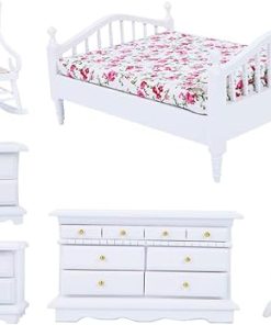Fockety Miniature Dolls House Bed Miniature Dollhouse Bed Mini Wood Cabinet 6pcs Excellent Mini Furniture 1:12 Wooden Wonderful Gift for Doll House