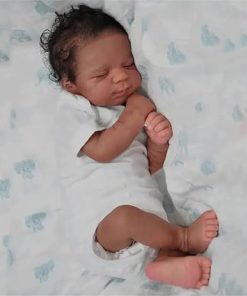 Zero Pam 18 Inch 45 CM Reborn Baby Dolls Realistic Black Boy with Rooted Hair, Lifelike Soft Vinyl Full Body Silicone African American Newborn Sleeping Toddler Boys with Biracial Skin 2