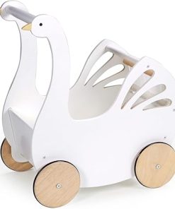 Tender Leaf Toys – Sweet Swan Pram – Wooden Swan Shape Dolls Stroller – Inspired Role-Play Toy for Boys and Girls, Improve Gross Motor Skills and Creativity – Age 18m +