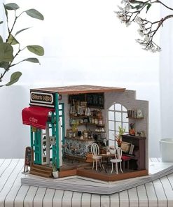 Robotime 3D DIY House Kit Cafe House with LED Light Model Making Miniature Woodcraft Dollhouse Puzzle Challenge Gift Set (Simon’s Cafe) 2