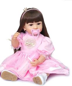 RXDOLL Reborn Baby Dolls 22 inch Silicone Full Body Waterproof Weighted Newborn Toddler Baby Dolls So Beautiful Pink Princess Dress Crown Headband for Girls Birthday Gifts 2