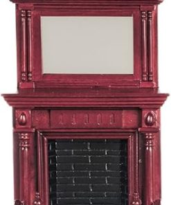 Dollhouse Miniature Wooden Furniture Mahogany Fireplace with Mantle Mirrror 2