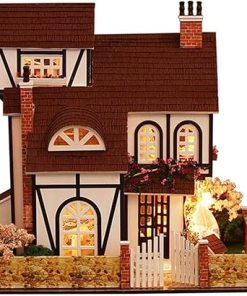 DIY Miniatura Dollhouse Kit Flower Town Villa Doll House Model Building Kits Accessories Furniture Led Lights Wooden Model 1:24 Scale Model House Kit Birthday Gifts for Friend 2