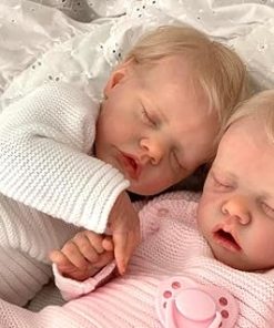 Zero Pam Realistic Reborn Baby Dolls Twins 18 inch Soft Silicone Vinyl Dolls Cloth Body Real Looking Newborn Baby Doll with Blonde Hair for Kids Age 3+ with Feeding Accessories