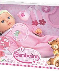 Dimian -BD359D Bambolina Doll, Talk 50 Words, with 5 Accessories, Approx 46 cm, BD359D, Pink
