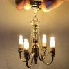 1:12 Scale Dollhouse Miniature Golden Retro Grand Chandelier LED Light Ceiling Light