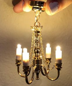 1:12 Scale Dollhouse Miniature Golden Retro Grand Chandelier LED Light Ceiling Light