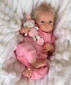 Wamdoll 19Inches Blond Curly Hair Awake Cuddly Baby Lifelike Reborn Doll with Weighted Cloth Body Realistic Newborn Girl Dolls Gift Set with Magnetic Pacifier
