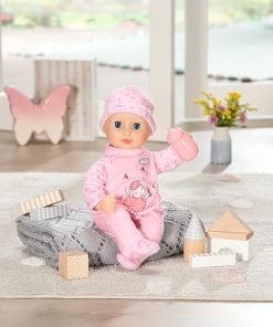 Zapf Creation 709870 Little Annabell 36 cm-white puppe mit Stoffkörper, Rosa Strampler, Blaue Schlafaugen und Fläschchen 2