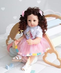 Lifelike Toddler Reborn Doll 22inch Realistic Reborn Baby Girls Full Body Silicone Vinyl Reborn Dolls with Pink Dress Accessories Best Birthday Gift for Kids Age 3+ 2