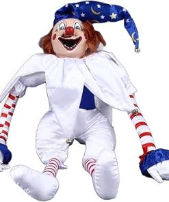 Creepy and Eerie Clown Doll for Halloween Decor, Scary Hanging Clown Ornament with Adjustable Arms, Non Woven Fabric, Perfect for Horror Themed Activities and Halloween Parties