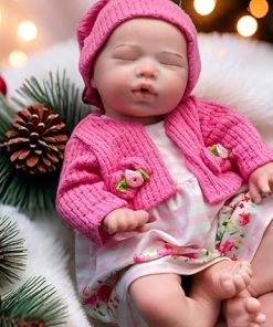 Drink and Pee Full Silicone Baby Doll Girl – 13 Inch Closed Eyes Realistic Silicone Reborn Baby Dolls, Christmas&Birthday Presents, Pink Dress Set Suitable for 3+
