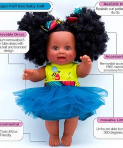 Sugar Puff Bee – African American Black Latino Hispanic Mixed Race Multicultural Curly Natural Black Hair 12 inch Baby Doll 2