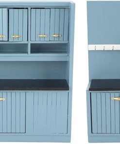 Dollhouse Kitchen Furniture Kit, Wooden Miniature Kitchen Cabinet Decoration Set for 1/12 Scale Doll House 2