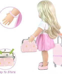Pink Travel Set for 18-inch Dolls,Suitcase,Purse and Bracelet Accessories 2