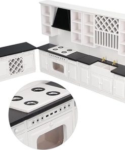 Dollhouse Kitchen Cabinet Set 1/12 Birch Wood Miniature Bar Counter for Dolls House Decoration Dollhouse Kitchen Cabinets Miniature Set Doll House Sets Furnitur 2