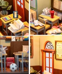 DIY Miniature Dollhouse Kit Back to School House Wooden Miniatures House Crafts DIY Model Kits Christmas Birthday Gifts for Men and Women Friend (with Dust Cover) 2