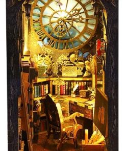 3D Wooden Puzzle Bookshelf Insert Decor with Sensor Light Music Box,DIY Dollhouse Miniature Book Nook Assemble Kit,Bookends Model Build-Creativity Kit for Adults Women Birthday Gift (Detective Agency)