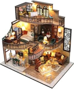 Roroom DIY Miniature and Furniture Dollhouse Kit,Mini 3D Wooden Doll House Craft Model with Dust Cover and Music Movement,Creative Room Idea for Valentine’s Day Birthday (M2132) 2