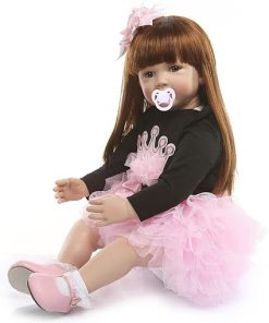 TERABITHIA 24 inch 60cm So Truly Big Size Reborn Princess Toddler Dolls in Silicone Vinyl Real Handmade Long Hair Stuffed Cloth Body Newborn Girl Doll Children Birthday Xmas Gift 2