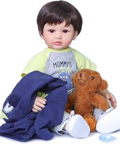 Ninonina Lifelike Reborn Toddler Dolls 24 inch Soft Cloth Body Silicone Baby Doll with Hair Look Real Cute (Boy) 2