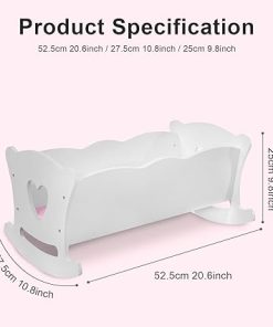 Wooden Baby Doll Crib – 21 Inch Doll Cradle with Doll Bedding, Baby Dolls Cradle Bed Toys, Baby Doll Furniture, Fits Dolls Up to 20 Inch, Easy to Assemble – Perfect Baby Doll Playset for Kids 2