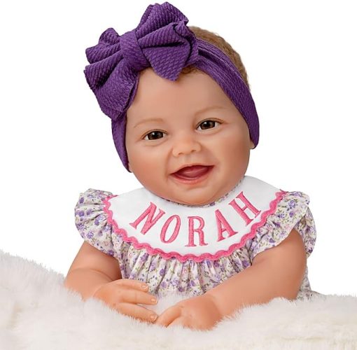The Ashton-Drake Galleries Lifelike Reborn Norah Baby Doll, 17 inches, Handcrafted RealTouch® Vinyl Collectible by Ping Lau, Purple Bow - Image 2