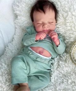 19 Inch Cute Reborn Baby Doll Boy Lifelike Waterproof Newborn Real Life Baby Doll That Look Real Silicone Full Body Alive Sleeping Anatomically Correct Toys with Accessories (Green-boy)