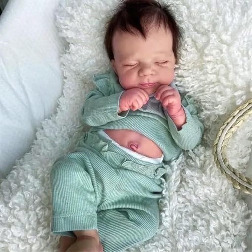 19 Inch Cute Reborn Baby Doll Boy Lifelike Waterproof Newborn Real Life Baby Doll That Look Real Silicone Full Body Alive Sleeping Anatomically Correct Toys with Accessories (Green-boy)