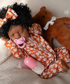 Jirachi Black Lifelike Reborn Baby Dolls, Full Body Vinyl Real Life Baby Girl, Realistic Reborn Babies with Feeding Set for Kids Age 3+