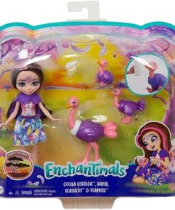 Family Toy Set, Ofelia Ostrich Doll (6-in) with 3 Animal Figures, Sunny Savanna Collection, Great Gift for 3-8 Year Olds
