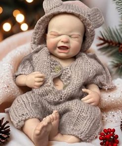 18 Inch Silicone Full Body Baby Dolls Lifelike Crying Full Silicone Reborn Baby Doll Maria with Clear Vascular Real Looking Doll -Brown Bear Sweater Best Birthday Set