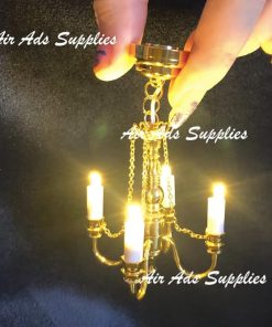 1:12 Scale Dollhouse Miniature Golden Retro Grand Chandelier LED Light Ceiling Light 2
