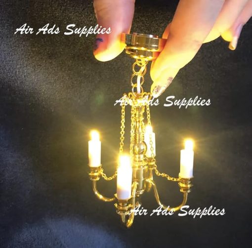 1:12 Scale Dollhouse Miniature Golden Retro Grand Chandelier LED Light Ceiling Light - Image 2