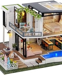 TuKIIE DIY Miniature Dollhouse Kit with Furniture, 1:24 Scale Large Garden Villa Wooden Doll House Accessories Plus Dust Proof & Music Movement for Kids Teens Adults(West Creek House)