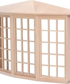 Dollhouse Bay Window, 1/12 Dollhouse Bay Window Exquisite Miniature Wooden 45 Degree Corner 3 Sided Window Model for DIY