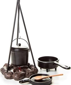 THE QUEEN’S TREASURES 18 Inch Doll Accessories, Little House on The Prairie Cooking Set Includes Fire Pit, Cauldron, Tripod, Skillet, Spider Fryer, Wooden Spoon, Compatible with American Girl Dolls