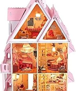 NWFashion Children’s 17″ 2 Floors with Furnitures Lights DIY Kits Assemble Miniature Wooden Dollhouse(Sunshine Alice)