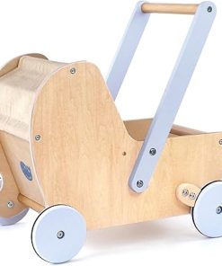 Wooden Baby Doll Pram Stroller,Wooden Baby Walker Push and Pull Doll Stroller,Baby Wooden Toy Stroller for Toddler Boys Girls 18 Months and Up