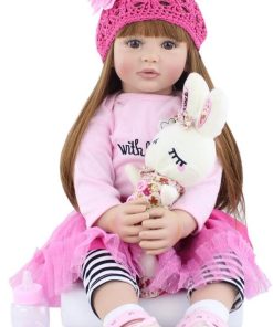 24inch Reborn Toddler Dolls Silicone Head with Cotton Body Newborn Bebes Doll Toddler Cute Lifelike Handmade Princess 60 cm Doll (E) 2