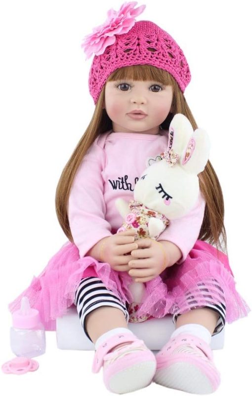 24inch Reborn Toddler Dolls Silicone Head with Cotton Body Newborn Bebes Doll Toddler Cute Lifelike Handmade Princess 60 cm Doll (E) - Image 2