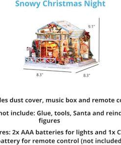 DIY Dollhouse Kit Christmas House Decoration – with Dust Cover Music Box 1 24 Scale Build Furniture and Mini Craft Kits for Adults Blue Snowy Night 2