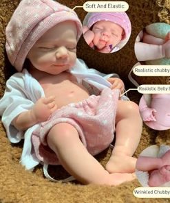 Lifelike Full Silicone Baby Doll,13 Inch Reborn Baby Dolls Silicone Full Body Pascale Sleeping Silicone Girl Pink Dress Christmas Baby Doll Presents for Kids 2